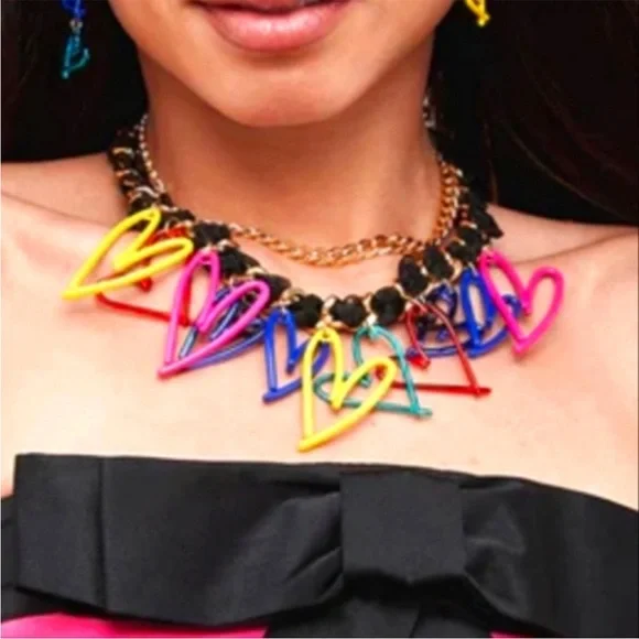 Betsey Johnson One Love Rainbow Hearts Necklace - Picture 2 of 7